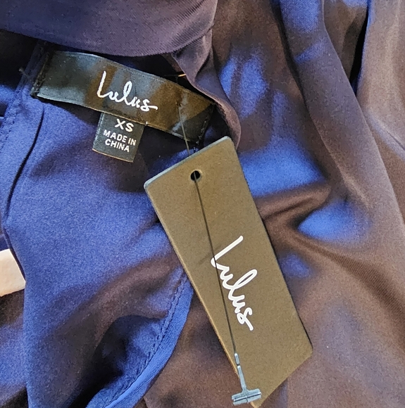 Lulus Women's Distinctive Charm Navy Blue Satin Asymmetrical Midi Dress, XS - Picture 10 of 10